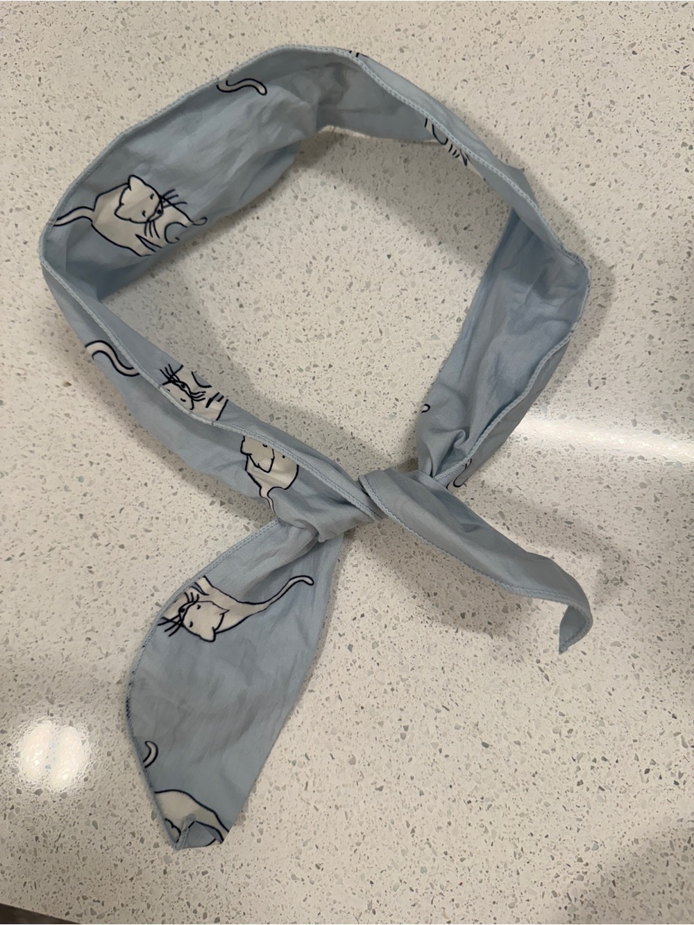 Light Blue Cat-Print Hair Scarf